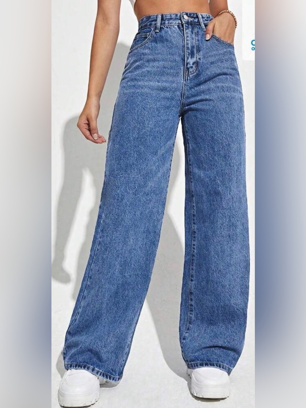 SHEIN High-Rise Wide Leg Jeans in Medium Blue